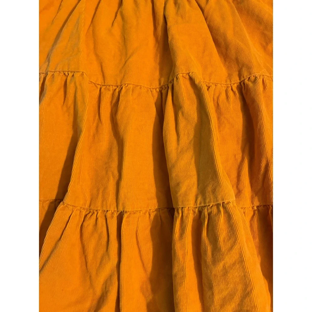 Hanna Andersson Girls Mustard Yellow Corduroy Tiered Dress 120cm US 6-7 Cotton